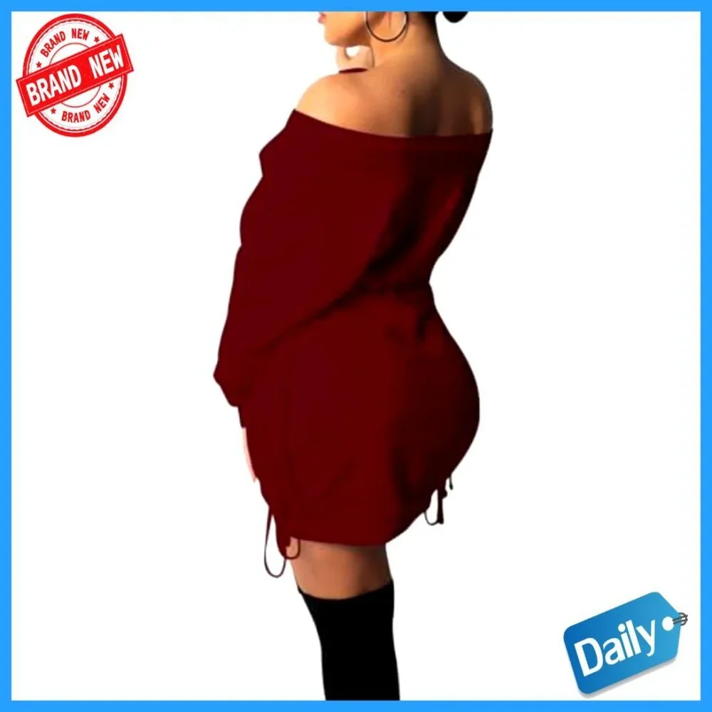 Long Sleeve Off Shoulder Lace Up Mini Dress Club Night Out